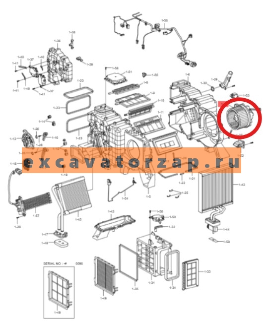 Мотор отопителя 11K6-90700 экскаватора HYUNDAI HW140, HW210, HX140L, HX160L, HX180L, HX220L, HX220NL, HX260L, HX300L, HX330L, HX380L, HX430L, HX480L, HX520L