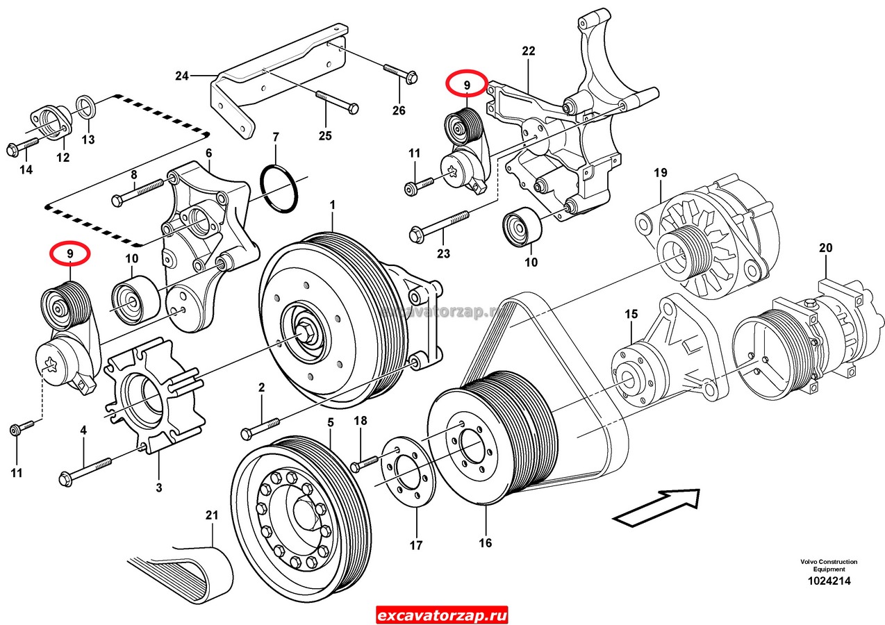 Натяжитель ремня VOE21631484 экскаватора Volvo EC330, EC360, EC460