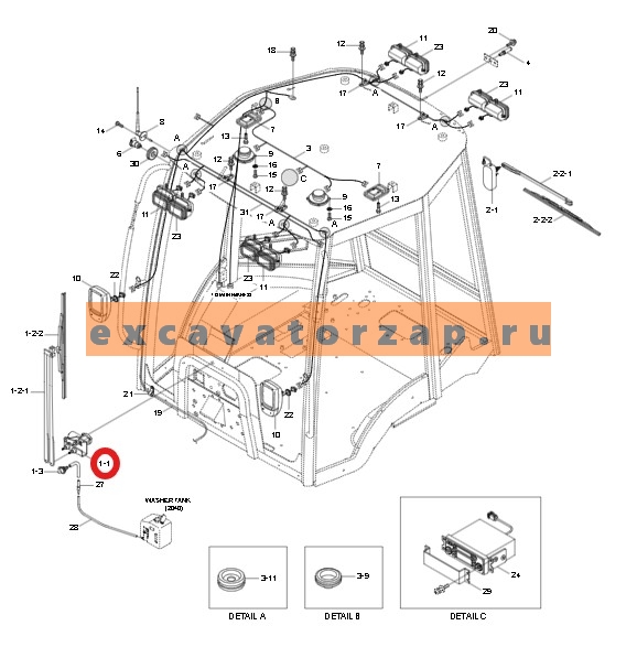 Мотор стеклоочистителя 21U2-41121 (передний) экскаватора погрузчика HYUNDAI H940S