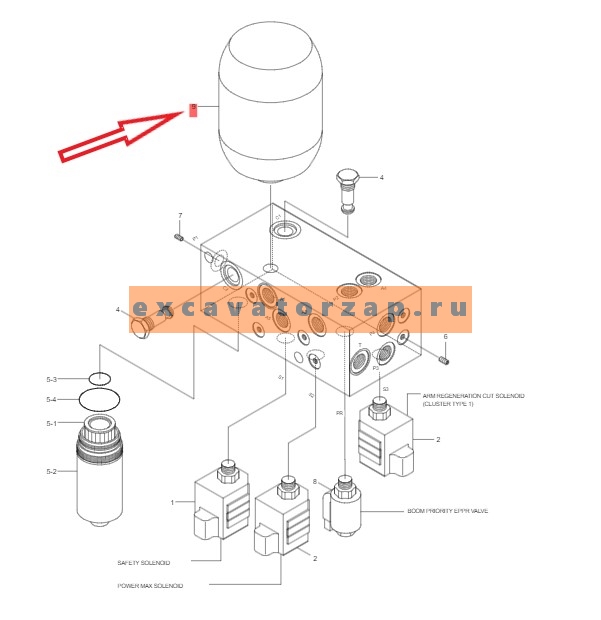 Гидроаккумулятор 31Q6-20510 экскаватора HYUNDAI R140W-9S, R180w-9S, R210W-9S, HX140, HX160, HX220