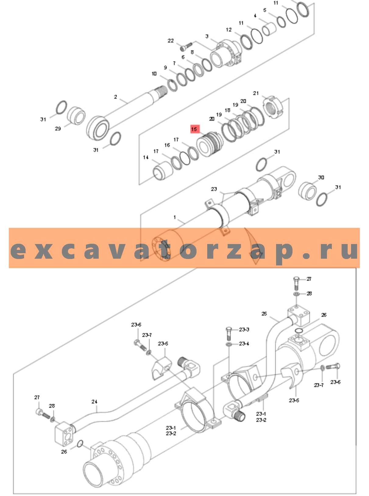 Поршень 31Y1-32360 гидроцилиндра ковша, рукояти экскаватора HYUNDAI HX260L, R250LC9, R250LC9A, R260LC9S, RB260LC9S