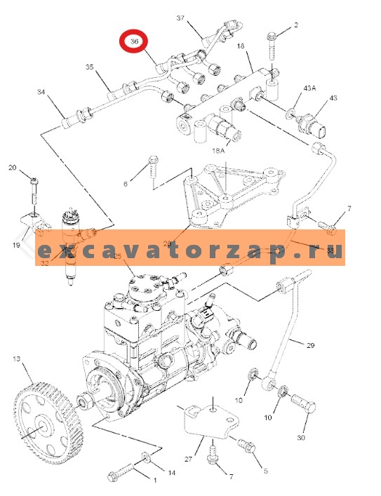 Трубка топливная 333-4732, 3334732 (аналог) топл. рампа - форсунка 3-го цилиндра двигателя CAT C4.4
