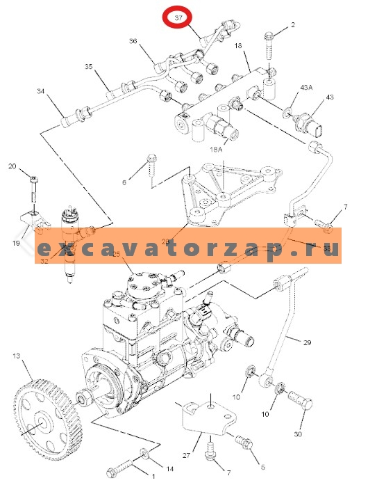 Трубка топливная 333-4733, 3334733 (аналог) топл. рампа - форсунка 4-го цилиндра двигателя CAT C4.4