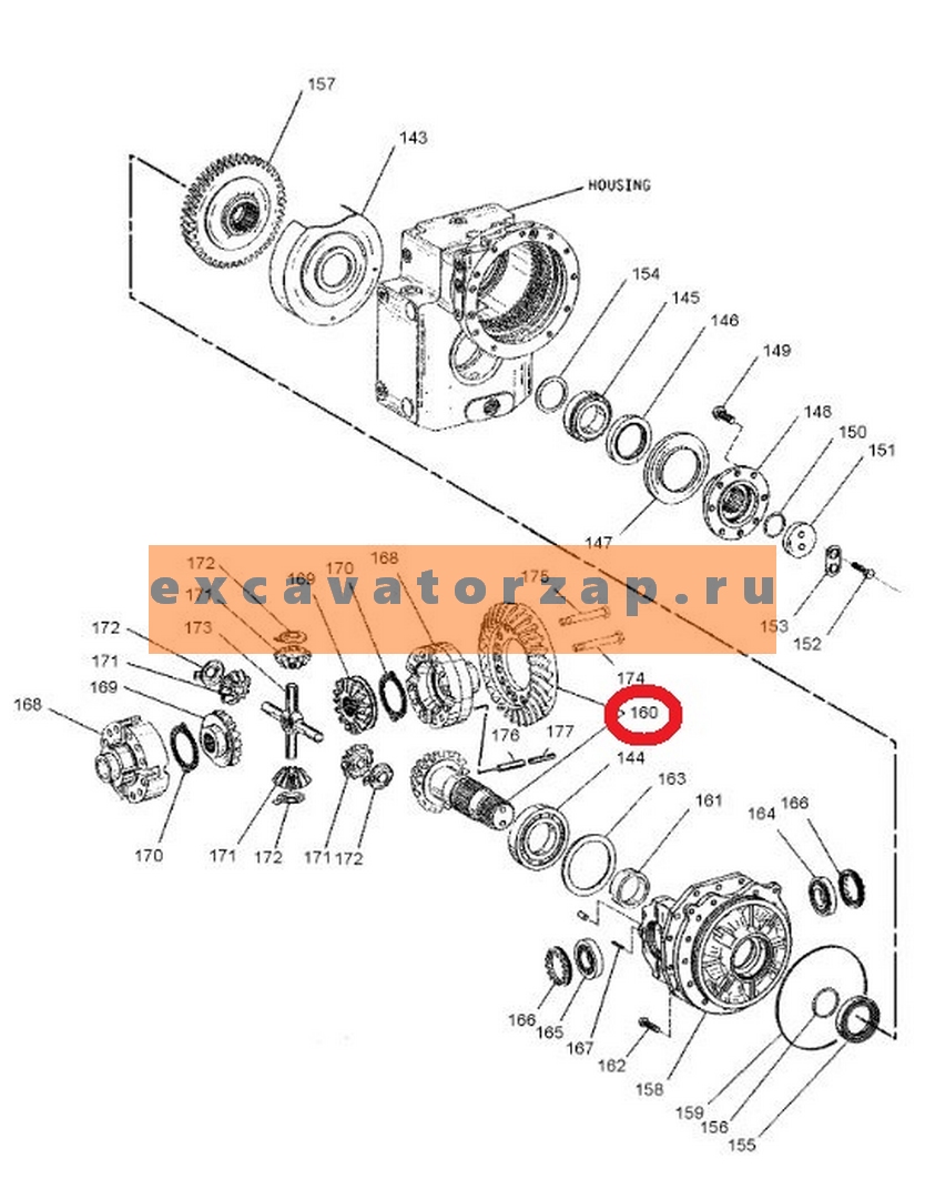 Главная пара 135-3020, 1353020 заднего моста экскаватора CAT 318C, CAT 318, CAT 320, CAT322