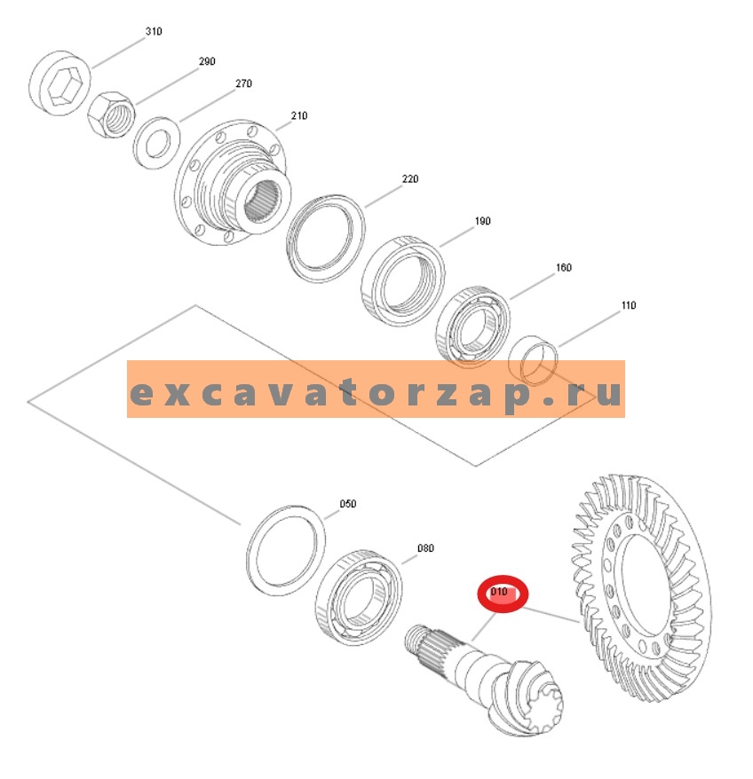 Главная пара 4472.216.008, 4472216008, 4472-216-008  (аналог, Турция) переднего, заднего мостов экскаватора HYUNDAI R170W-3, R170W-3, R1700