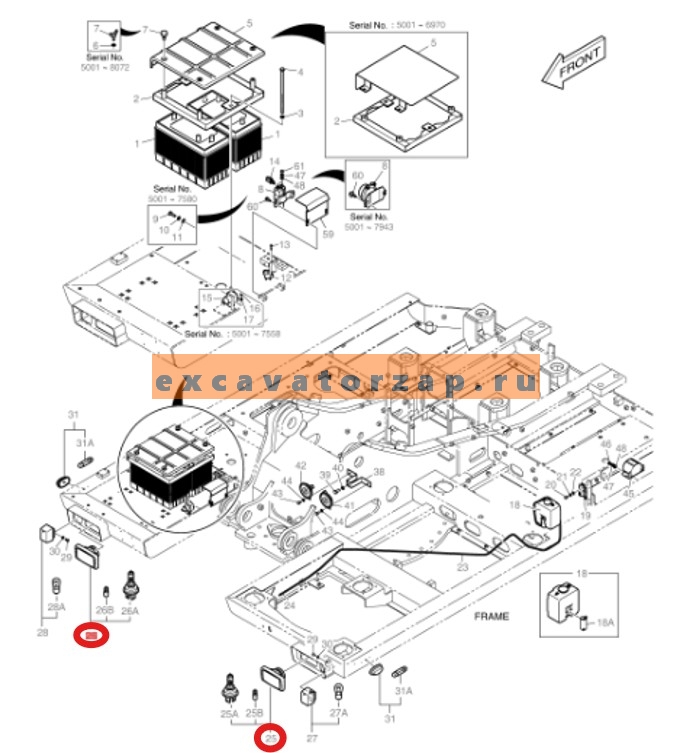 Фара 534-00110A передняя головного света экскаватора Doosan DX140, DX160, DX170, DX190, DX210
