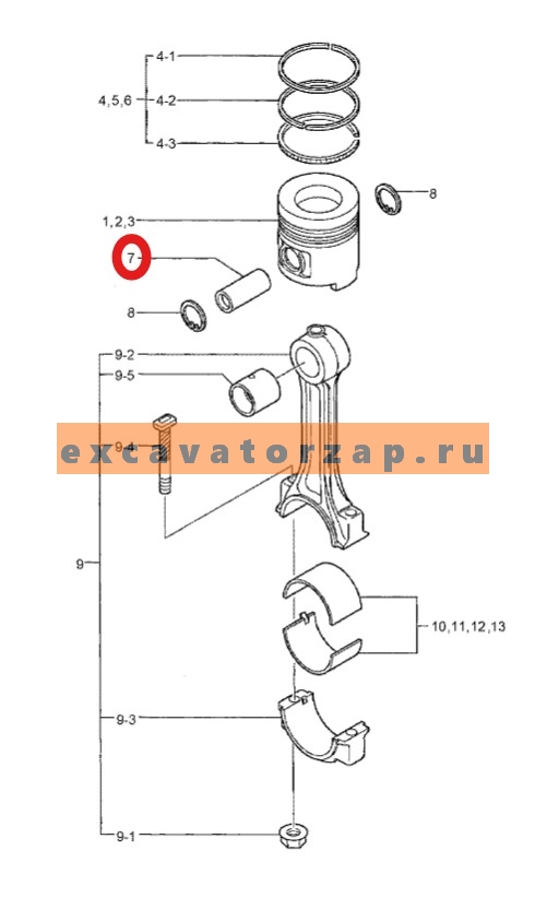 Палец поршня 32A17-08300 (оригинал, HYUNDAI) двигателя экскаватора HYUNDAI R160LC7, R160LC9S, R170W7, R170W9S, R180LC7, R180LC9S, R180W9S