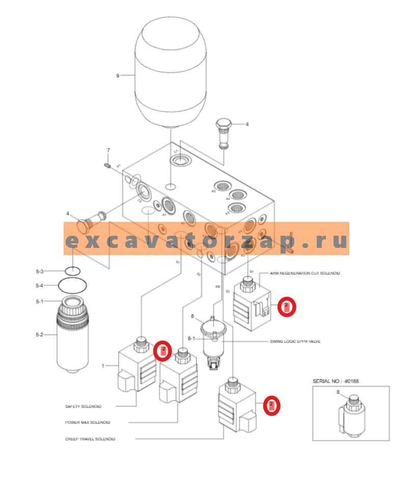 Клапан XKBL-00080 (аналог, КНР) (без катушки) гидравлический экскаватора HYUNDAI
