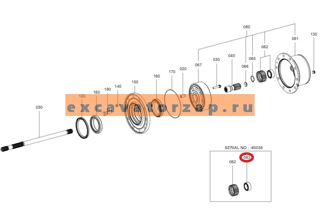 Подшипник сателлита K9009631 заднего моста экскаватора погрузчика Doosan DX170W, DX190W